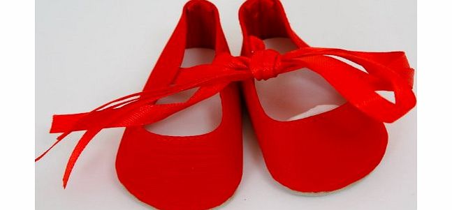 FRILLY LILY RED DOLLS BALLET SHOES SMALL SIZE 6CM X 3.5 CM[FOR DOLLS SUCH AS STANDARD BABY BORN AND TINY TEARS]
